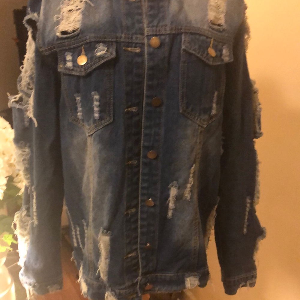 Heavily Distressed Blue Jean Jacket